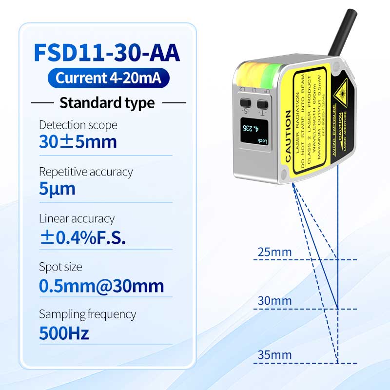 Sensore di spostamento laser da 0,01 mm ad alta precisione FSD11-30-AA
